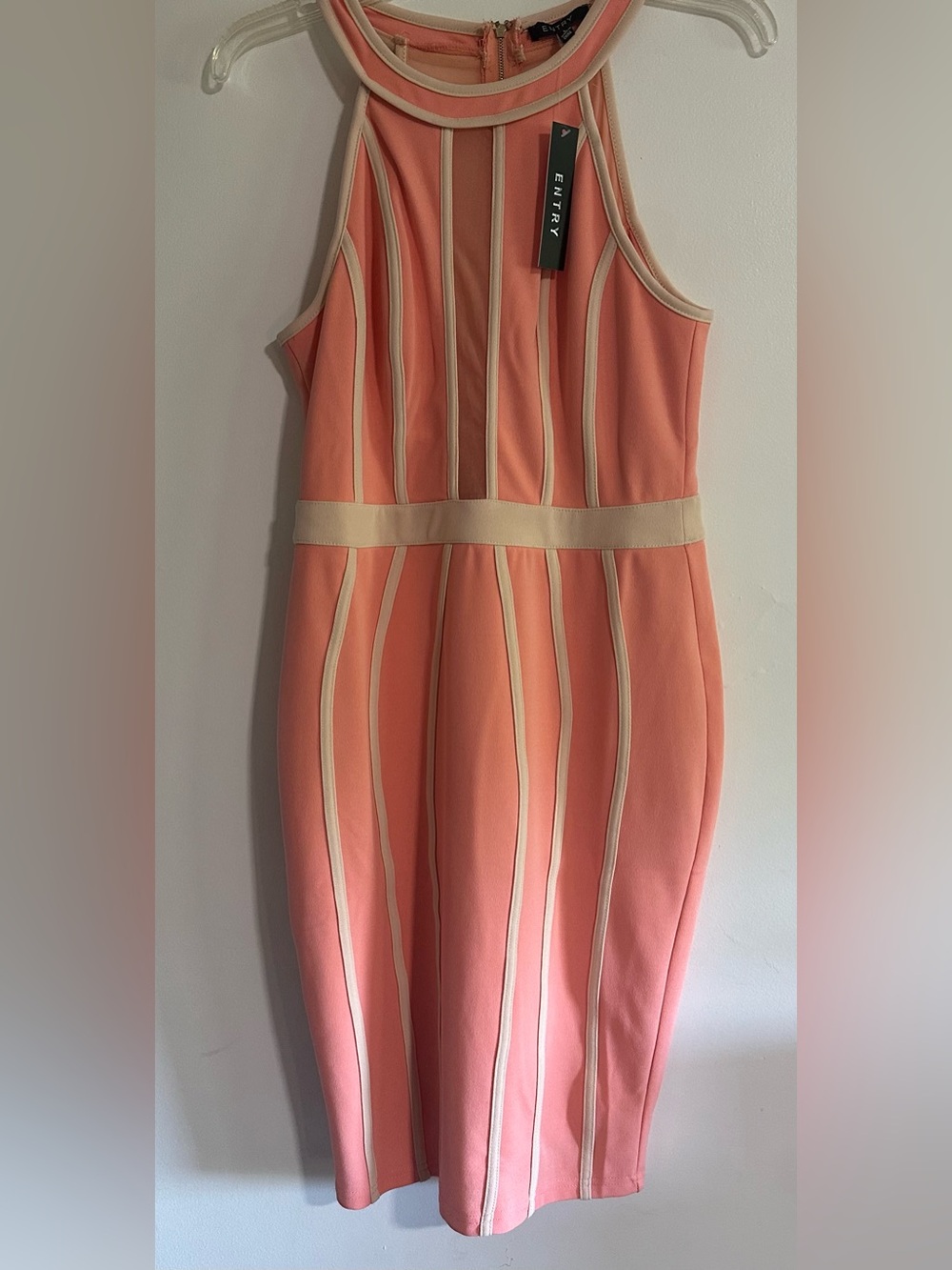 New with tags. Entry Coral-Peach Midi Dress with Cream Piping